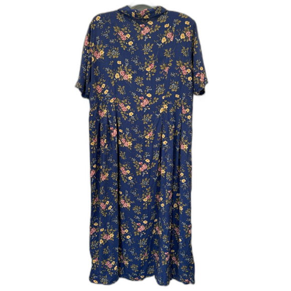 Vintage Floral Maxi Dress Button Down Blue Cottage Romantic Whimsical Women XL - Picture 8 of 9